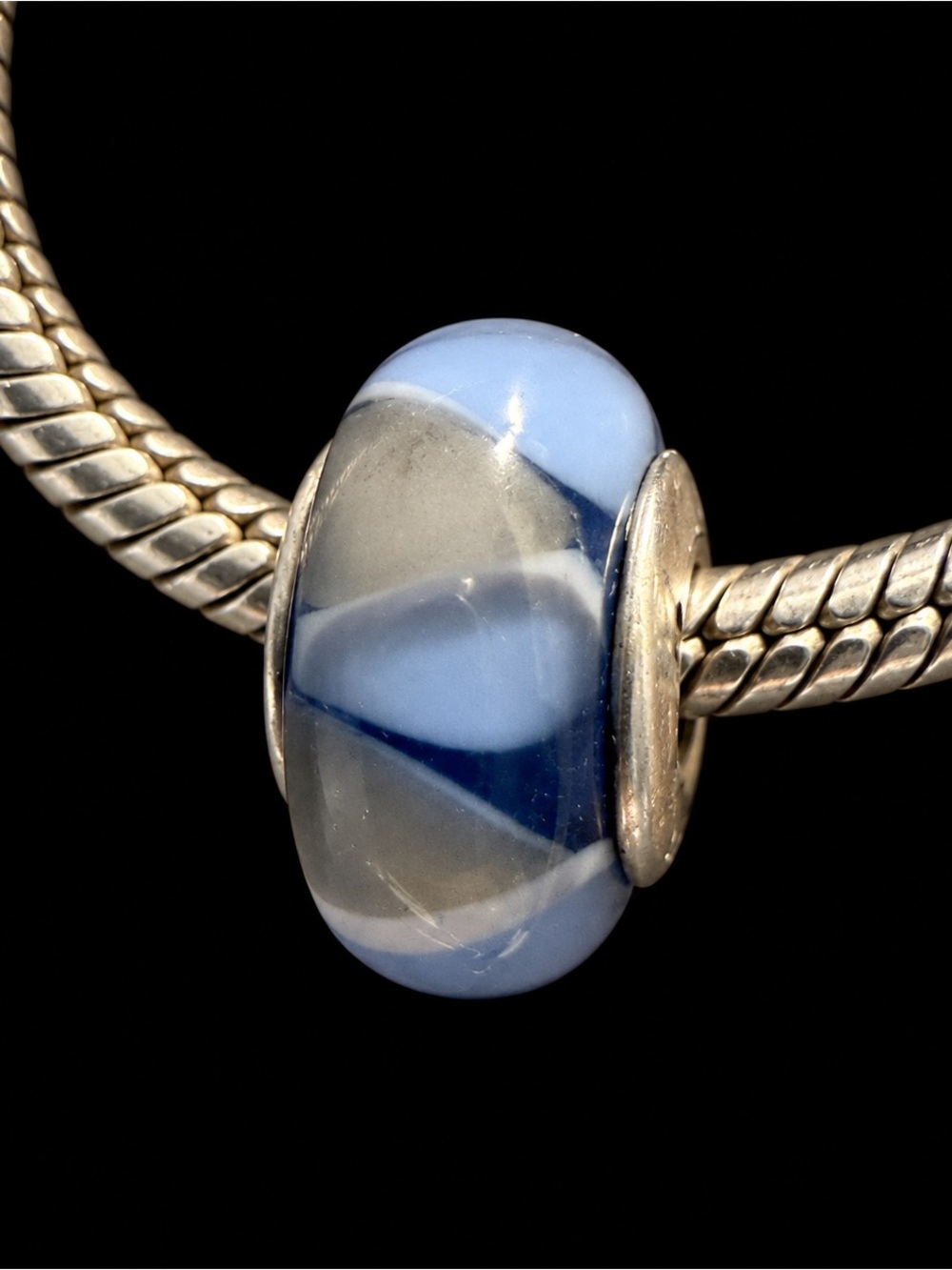 Retired Pandora Captivating Blue Gray Murano Glass Charm 925 ALE 790637